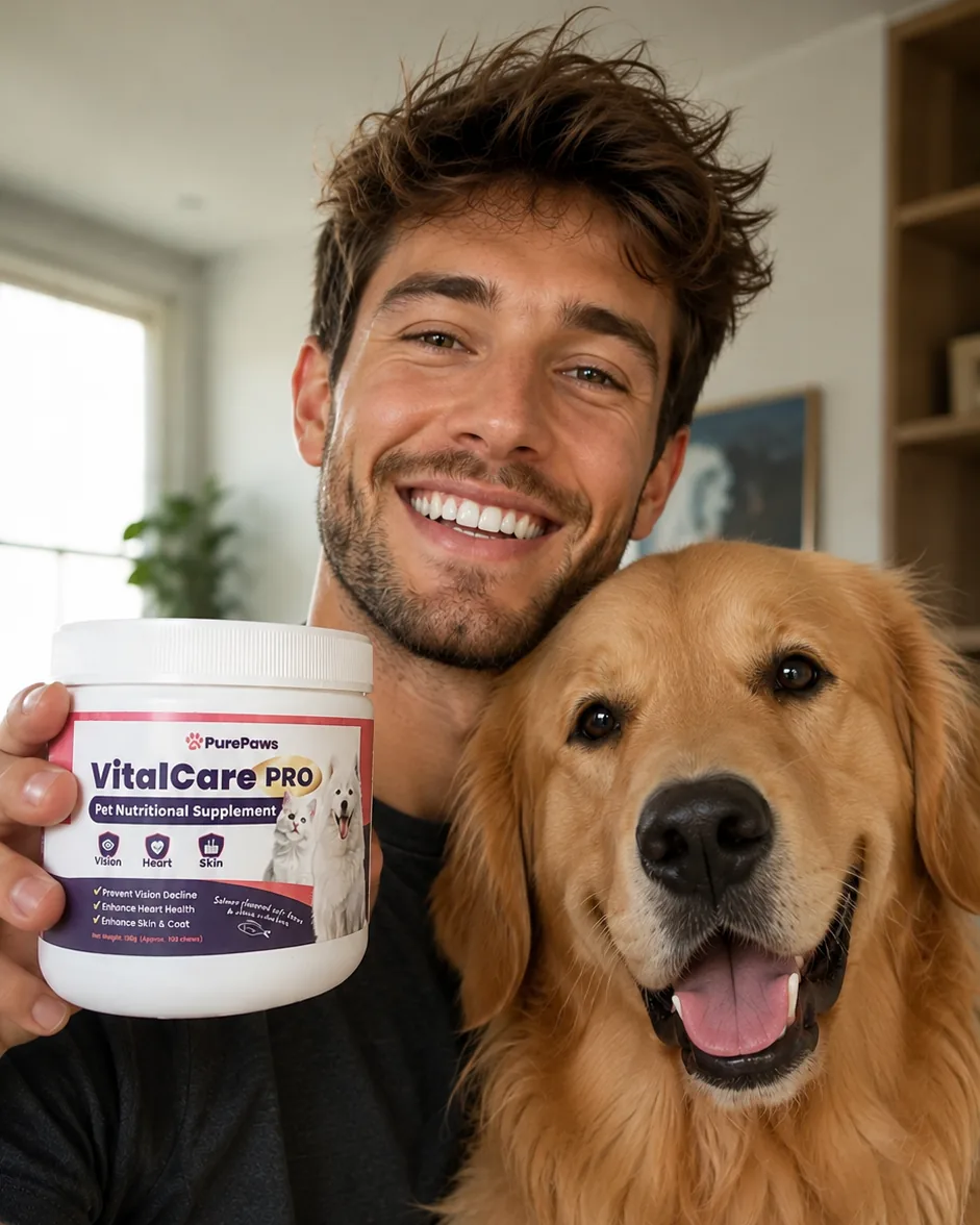 Ryan with Bailey the Golden Retriever and VitalCare PRO